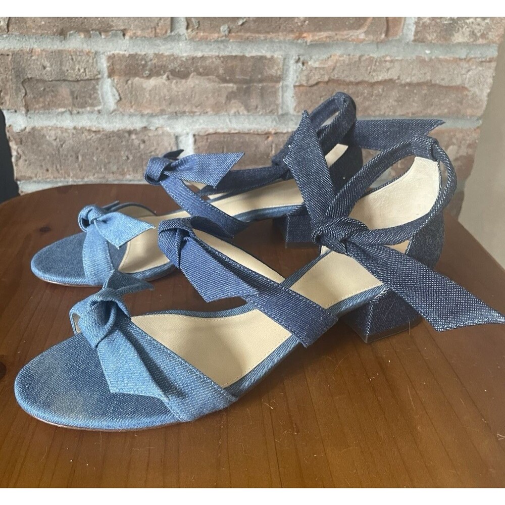 Alexandre Birman Heel Sandals Size 37 Blue Denim Bow Ankle Wrap MSRP $395